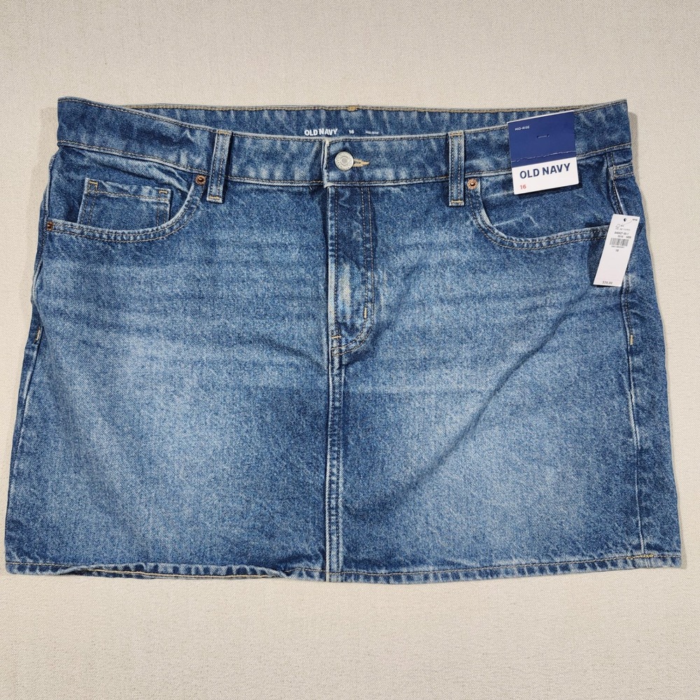 Old Navy Women Blue Mid-Rise Denim Mini Skirt Oak Wash Size 16 NWT 846927-00-1